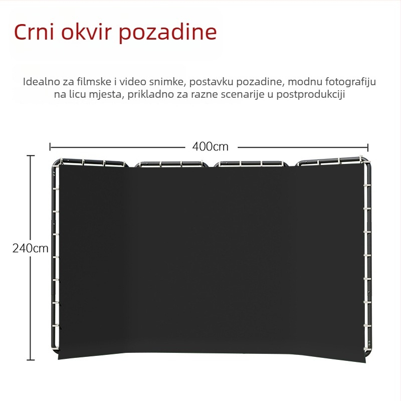 Pozadinska ploča za fotografiju s metalnom konstrukcijom i tkaninom od poliestera i pamuka, pogodna za fotografiranje kostima; uključuje 1 stalak i 1 komad platna; težina 9,5 kg