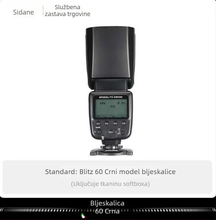 Stanard FK580 DSLR bljeskalica TTL zoom glava, nosivost 2-5 kg, težina 0,4 kg, garancija; uključeno: bljeskalica, zaštitna torba, mikro baza, priručnik
