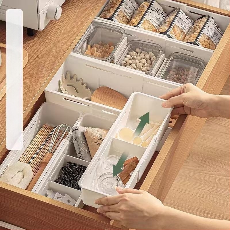 Kutija za spremanje u ladici – japanski stil, PP materijal, s podjelama, proširiva, kapaciteta 18 L, za donje rublje, čarape, kozmetiku i kancelarijske potrepštine