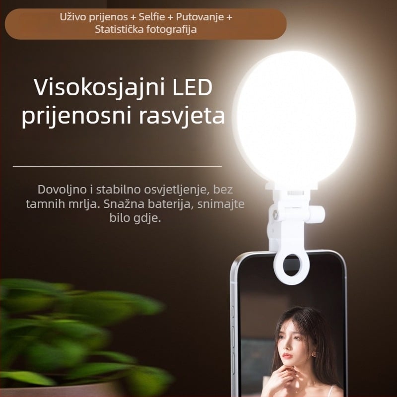 Mini LED rasvjeta za telefon s klipom — popunjavajuće svjetlo, tri boje temperature, prenosno ručno, za ured, livestream i selfie, ispod 10W