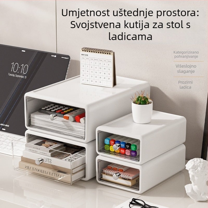 Stolna kutija za pohranu s ladicama – organizator za kozmetiku i nakit, model 2320.2330, materijal PP+PET, 100% novi materijal, kapacitet 2L, otporna na prašinu