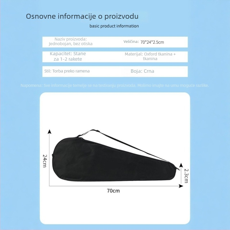 Torba za reket badminton – lagana torba od Oxford platna, vodootporna, bez logotipa, za odrasle, pretinac za 2 lopte