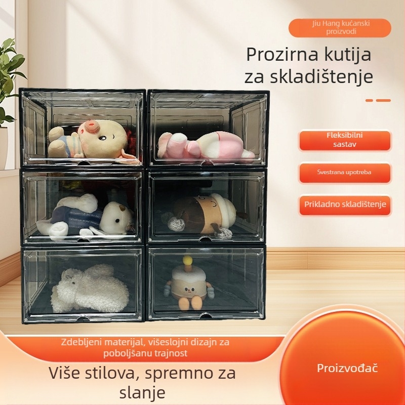 Kutija za cipele – prozirni akril, magnetsko zatvaranje, bočno otvaranje, ojačana konstrukcija, kapacitet 18 L