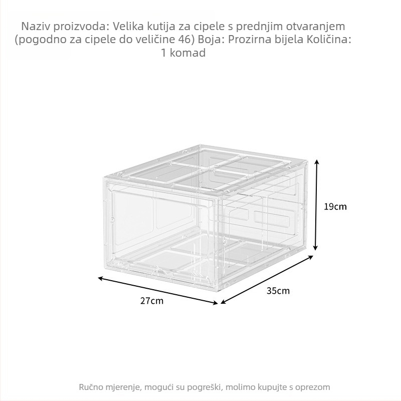 Kutija za cipele – prozirni akril, magnetsko zatvaranje, bočno otvaranje, ojačana konstrukcija, kapacitet 18 L