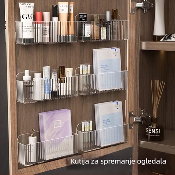 Zidni kozmetički organizator 985, PET, s pregradama za ruže i kozmetiku, višenamjenski organizator za kupaonicu i spavaću sobu, moderni prugasti dizajn