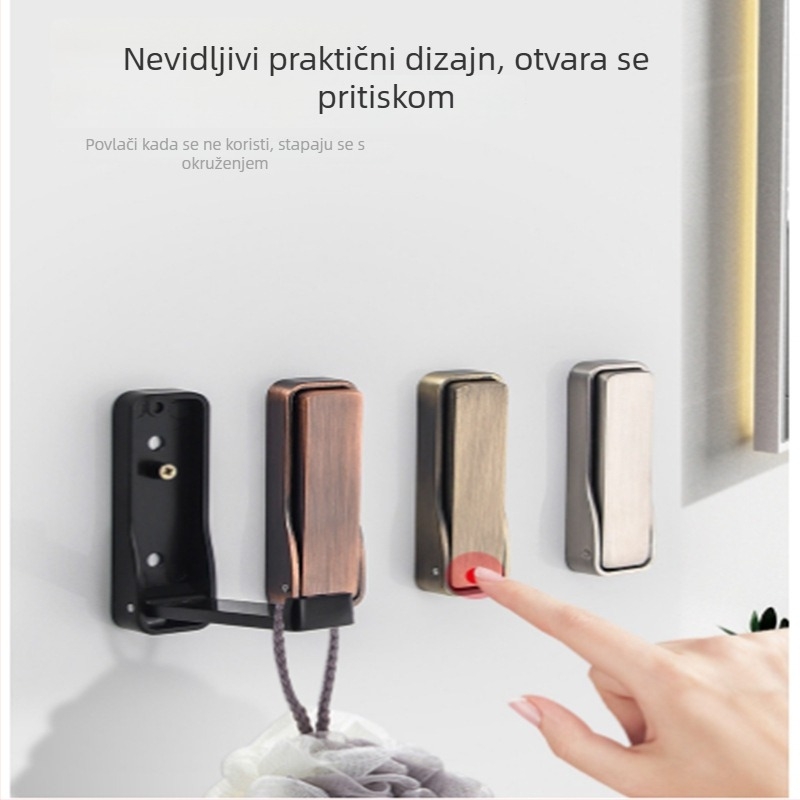 Olefo skriveni kukica za garderobu - bez bušenja, sklopiva, aluminijski spoj, elektroplatirana površina, za vrata/ zid, Model 800, moderni minimalistički stil