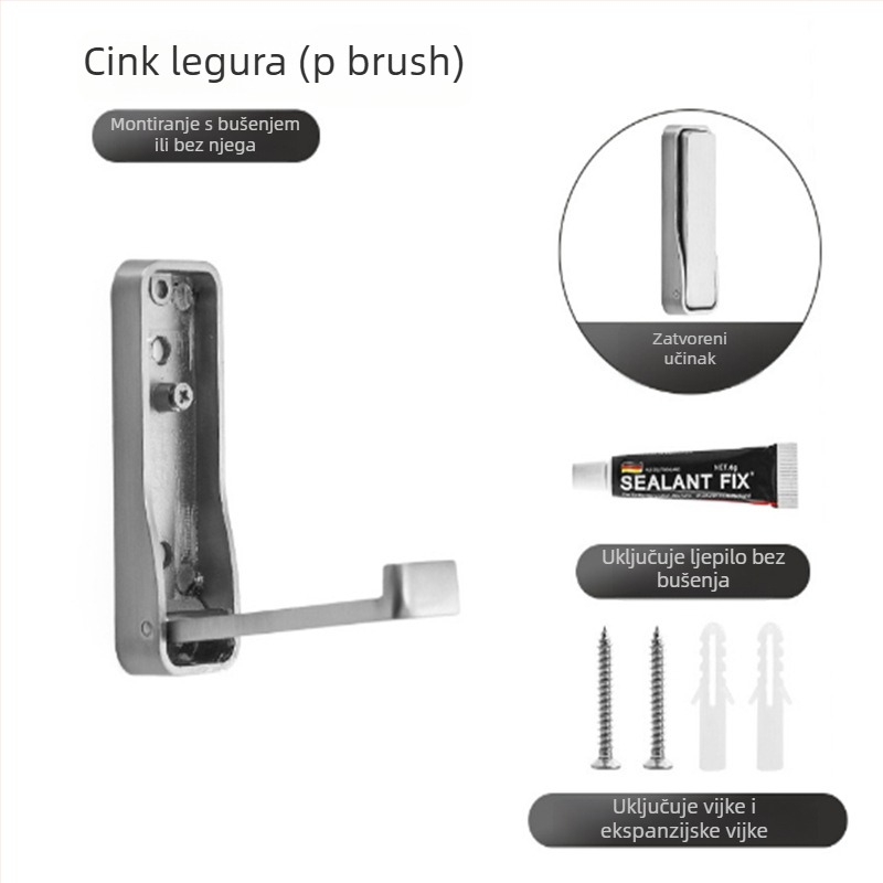 Olefo skriveni kukica za garderobu - bez bušenja, sklopiva, aluminijski spoj, elektroplatirana površina, za vrata/ zid, Model 800, moderni minimalistički stil