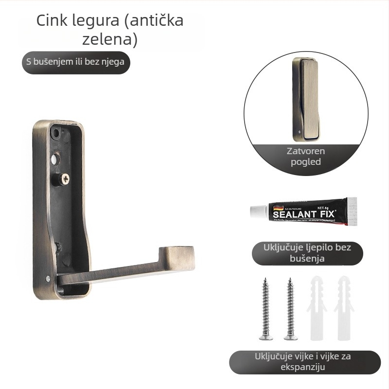 Olefo skriveni kukica za garderobu - bez bušenja, sklopiva, aluminijski spoj, elektroplatirana površina, za vrata/ zid, Model 800, moderni minimalistički stil