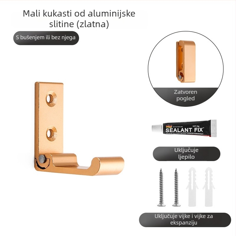 Olefo skriveni kukica za garderobu - bez bušenja, sklopiva, aluminijski spoj, elektroplatirana površina, za vrata/ zid, Model 800, moderni minimalistički stil