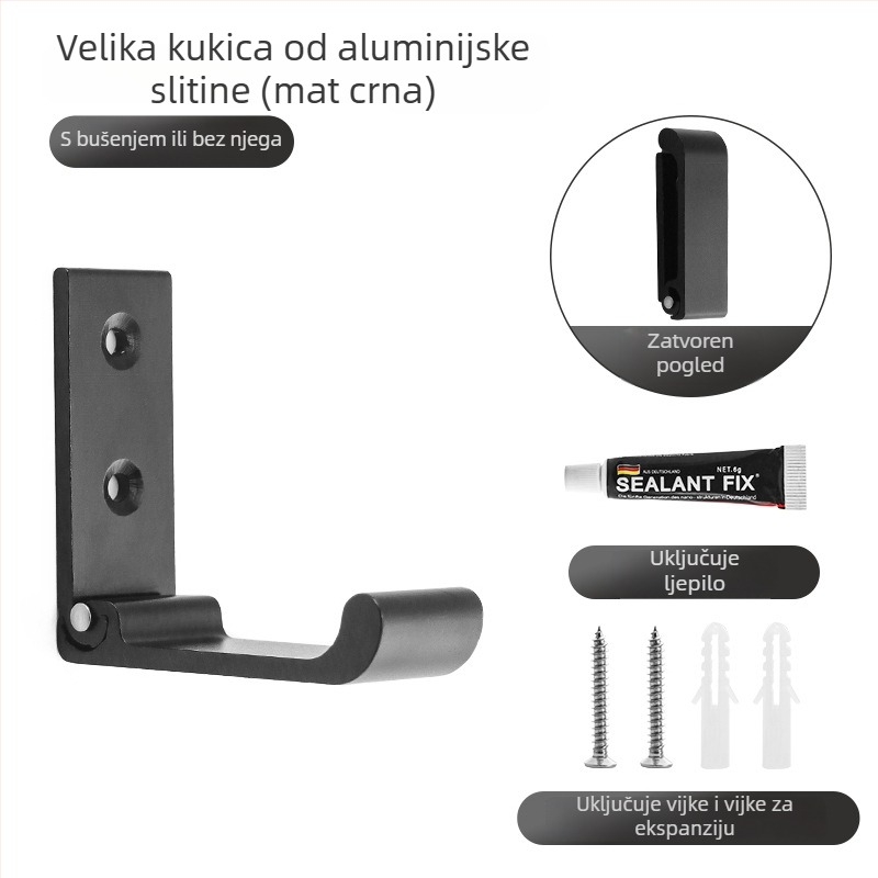 Olefo skriveni kukica za garderobu - bez bušenja, sklopiva, aluminijski spoj, elektroplatirana površina, za vrata/ zid, Model 800, moderni minimalistički stil