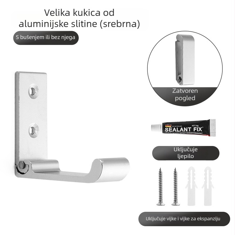 Olefo skriveni kukica za garderobu - bez bušenja, sklopiva, aluminijski spoj, elektroplatirana površina, za vrata/ zid, Model 800, moderni minimalistički stil
