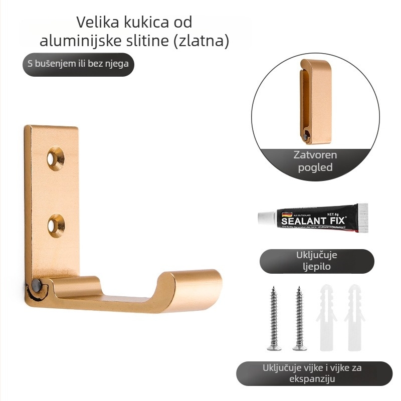 Olefo skriveni kukica za garderobu - bez bušenja, sklopiva, aluminijski spoj, elektroplatirana površina, za vrata/ zid, Model 800, moderni minimalistički stil