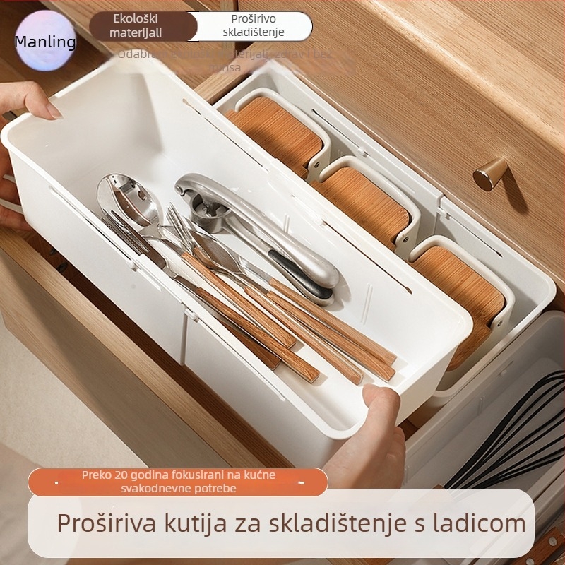 Izvlačna kutija za ladicu s podesivim pregradama, PP plastika, kapacitet 2L