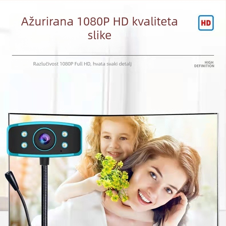 HD USB web kamera s ugrađenim mikrofonom (1080p, 30fps, 2MP, USB 2.0, ručno fokusiranje)