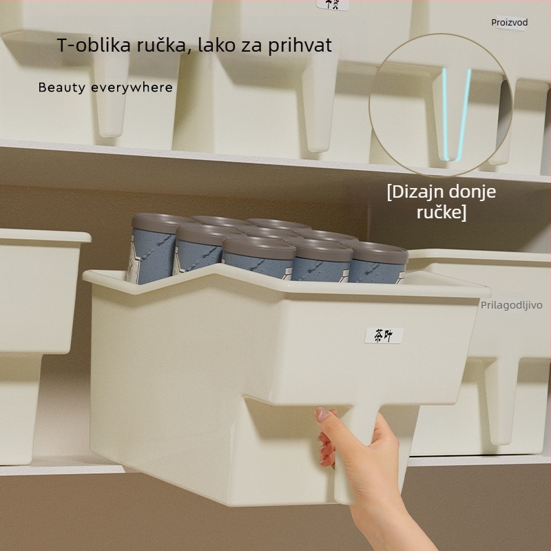 Kutija za pohranu u kuhinji s drškom, PP materijal, kapacitet 18L, izvlačni dizajn, pogodna za viseće ili gornje ormariće, moderni minimalistički organizator