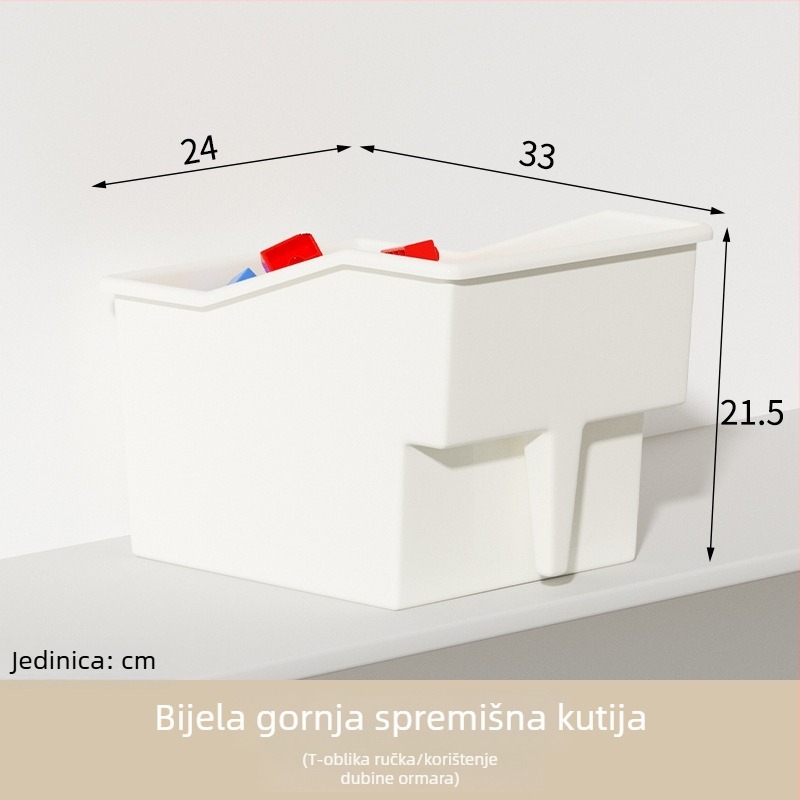 Kutija za pohranu u kuhinji s drškom, PP materijal, kapacitet 18L, izvlačni dizajn, pogodna za viseće ili gornje ormariće, moderni minimalistički organizator