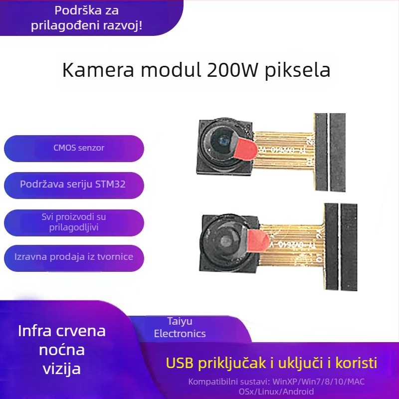 OV2640 kamera modul s CMOS senzorom od 2 MP, DVP sučelje, ESP32 MCU, 65°/160° vidno polje, 1280x720 pri 45fps