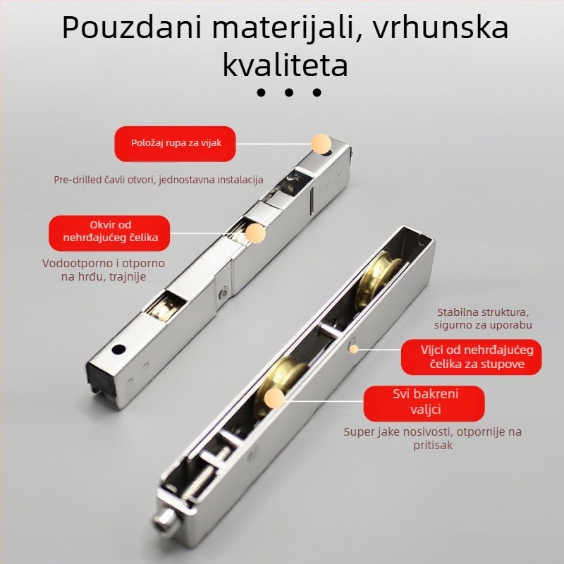Kuglica za klizna vrata od nehrđajućeg čelika – dugi set kotača od plastično-čeličnog aluminija za vrata i prozore