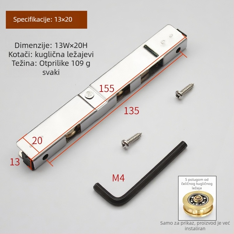 Kuglica za klizna vrata od nehrđajućeg čelika – dugi set kotača od plastično-čeličnog aluminija za vrata i prozore