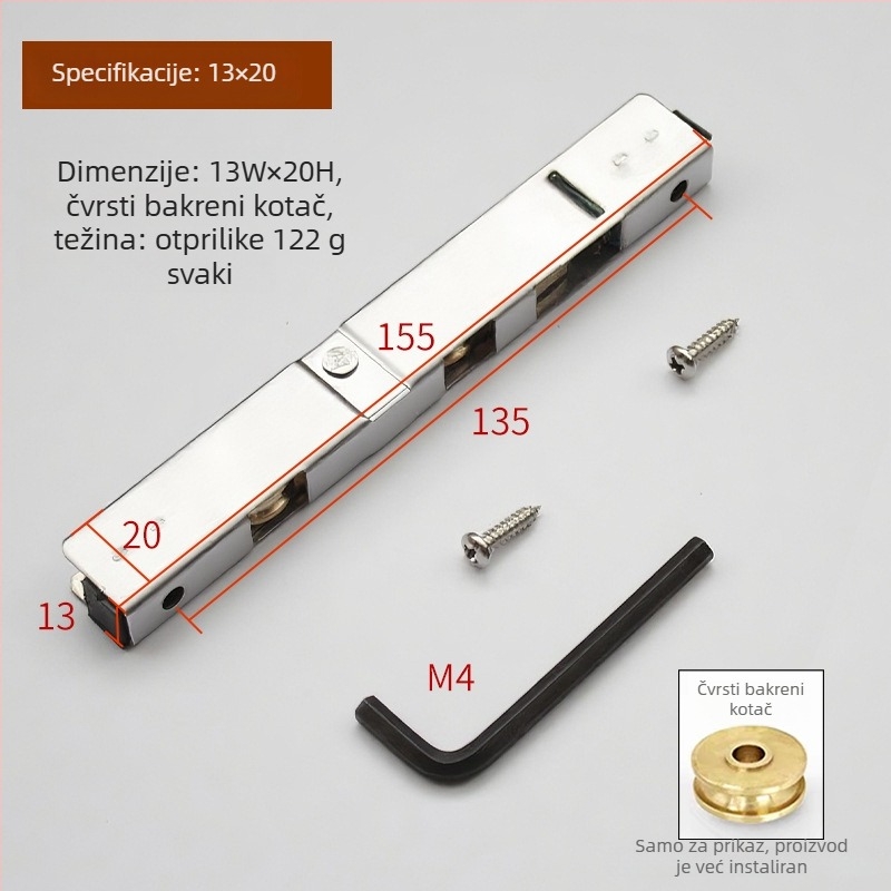 Kuglica za klizna vrata od nehrđajućeg čelika – dugi set kotača od plastično-čeličnog aluminija za vrata i prozore