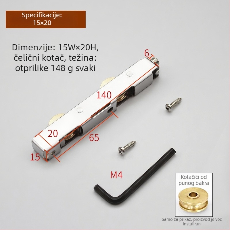 Kuglica za klizna vrata od nehrđajućeg čelika – dugi set kotača od plastično-čeličnog aluminija za vrata i prozore