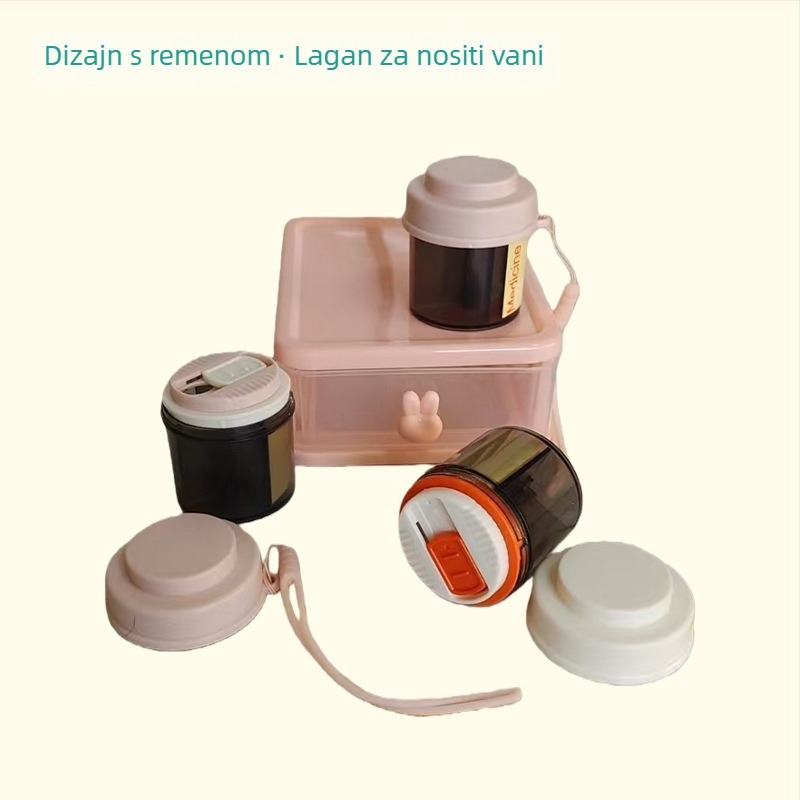 Prijenosna kutija za lijekove s podijeljenim pretincima, okretni poklopac, ABS materijal, otpornost na prašinu, 7 dana u tjednu, 3 obroka dnevno