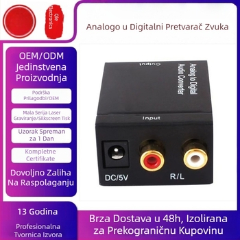 Audio i video pretvarač s optičkim vlaknom, analogni RCA na SPDIF, model Yq-6, kabel duljine 0.8 m, rezolucija 1920x1440