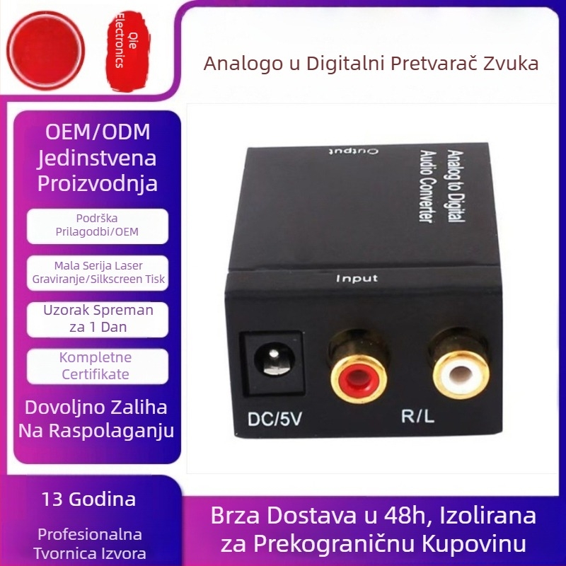 Audio i video pretvarač s optičkim vlaknom, analogni RCA na SPDIF, model Yq-6, kabel duljine 0.8 m, rezolucija 1920x1440
