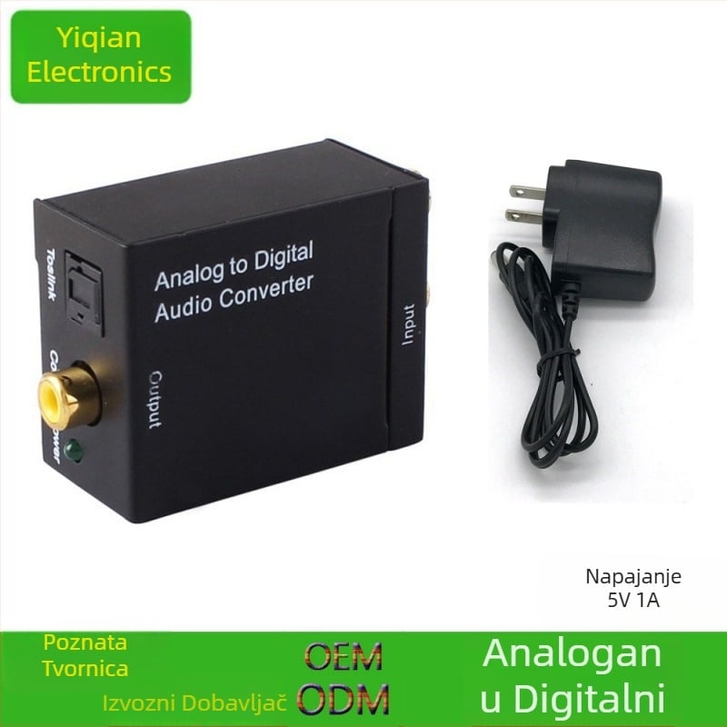 Audio i video pretvarač s optičkim vlaknom, analogni RCA na SPDIF, model Yq-6, kabel duljine 0.8 m, rezolucija 1920x1440