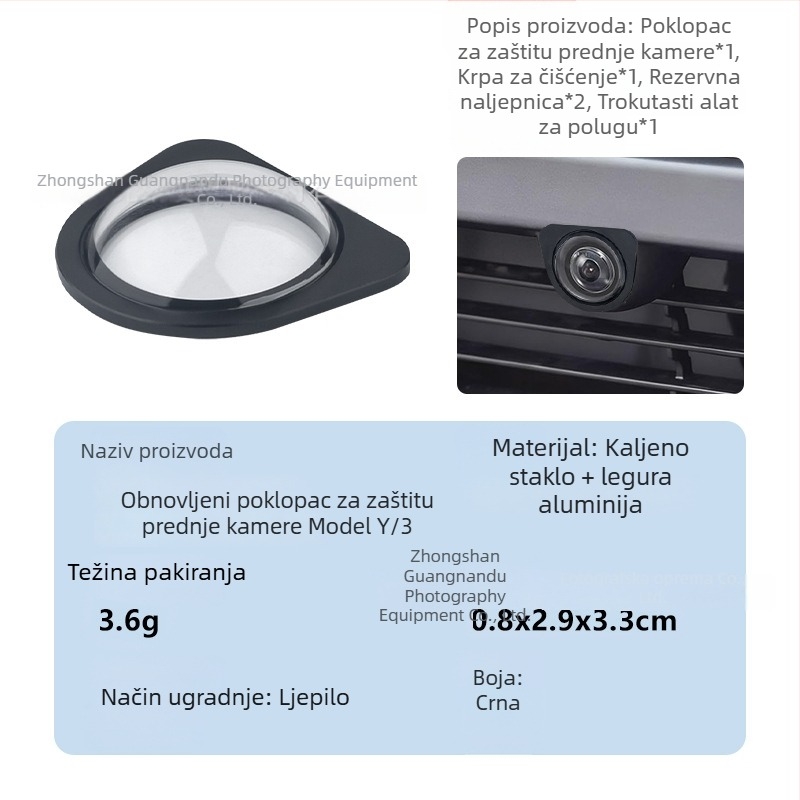 Zaštitni poklopac prednje kamere za Tesla Model Y, YL i Model 3 – kaljeno staklo, otporno na vjetar i prašinu