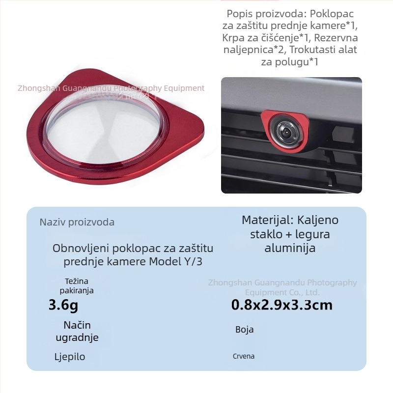 Zaštitni poklopac prednje kamere za Tesla Model Y, YL i Model 3 – kaljeno staklo, otporno na vjetar i prašinu
