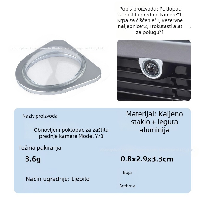 Zaštitni poklopac prednje kamere za Tesla Model Y, YL i Model 3 – kaljeno staklo, otporno na vjetar i prašinu