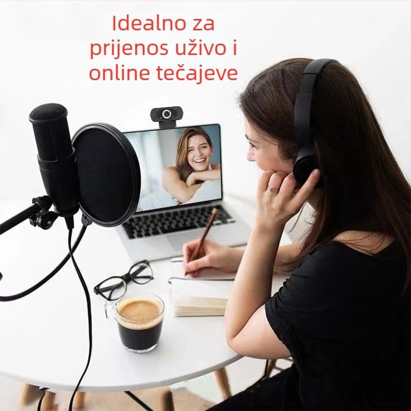 HD USB webkamera s ugrađenim mikrofonom, senzor 2 MP, rezolucija 1600x1200, 30 FPS, USB 2.0, za stolno računalo i prijenosno računalo