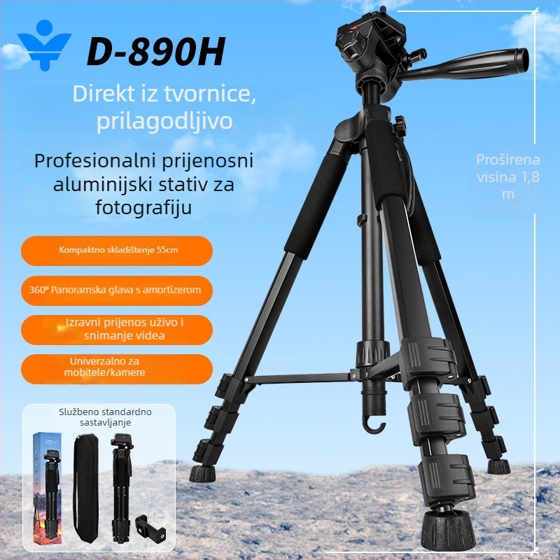 Stativ Cloud Scene D-890H od aluminijske legure, PTZ 3D gimbal, 4 odjeljka, ploča brzog otpuštanja, nosivost 2-5 kg
