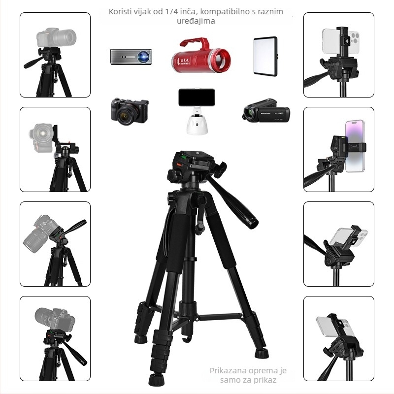 Stativ Cloud Scene D-890H od aluminijske legure, PTZ 3D gimbal, 4 odjeljka, ploča brzog otpuštanja, nosivost 2-5 kg