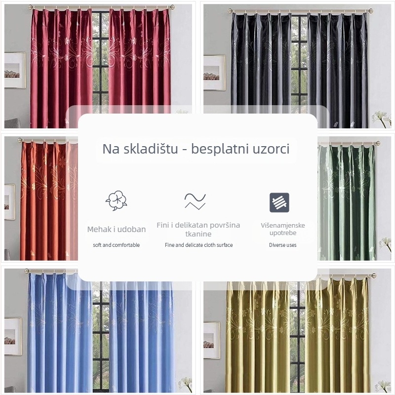 Poliesterska zavjesa tkanina, montaža kukicama i vodilicom, moderan minimalistički stil, proces bojanja, pogodno za kutne prozore i prozore od poda do stropa