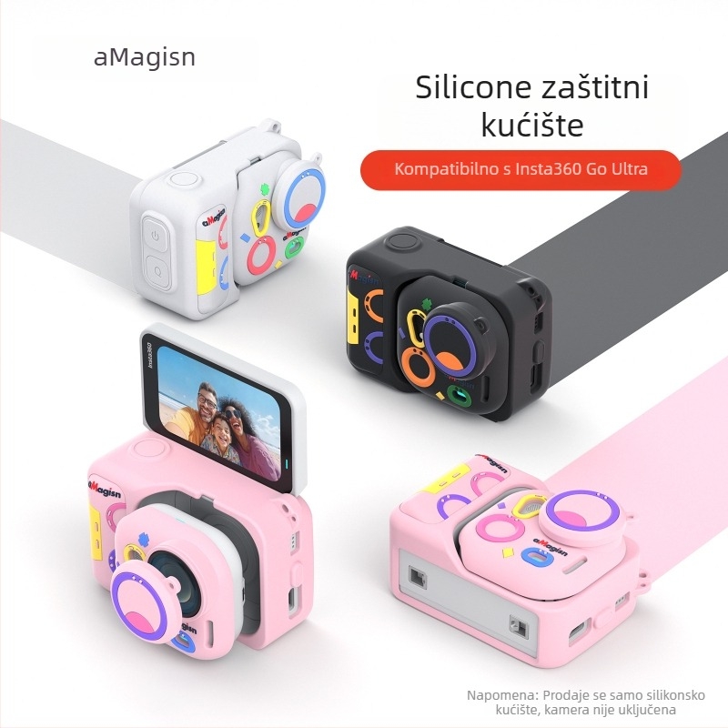 Amai silikonska zaštitna futrola za Insta360 GO Ultra – kompatibilna Tf22-a/b/c; uključuje zaštitnu kapicu za objektiv, kaiš za vrat, konac protiv gubitka objektiva i naljepnicu s logom