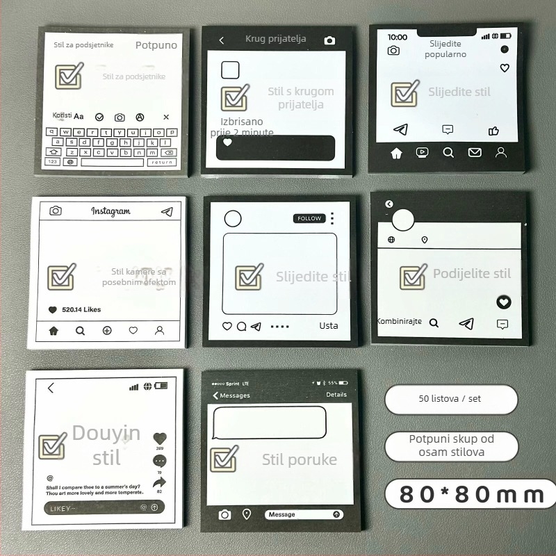 Blok bilješki s ljepljivim stranama, 50 unutarnjih stranica, spreman za lijepljenje, Marka: Other, bez IP licence