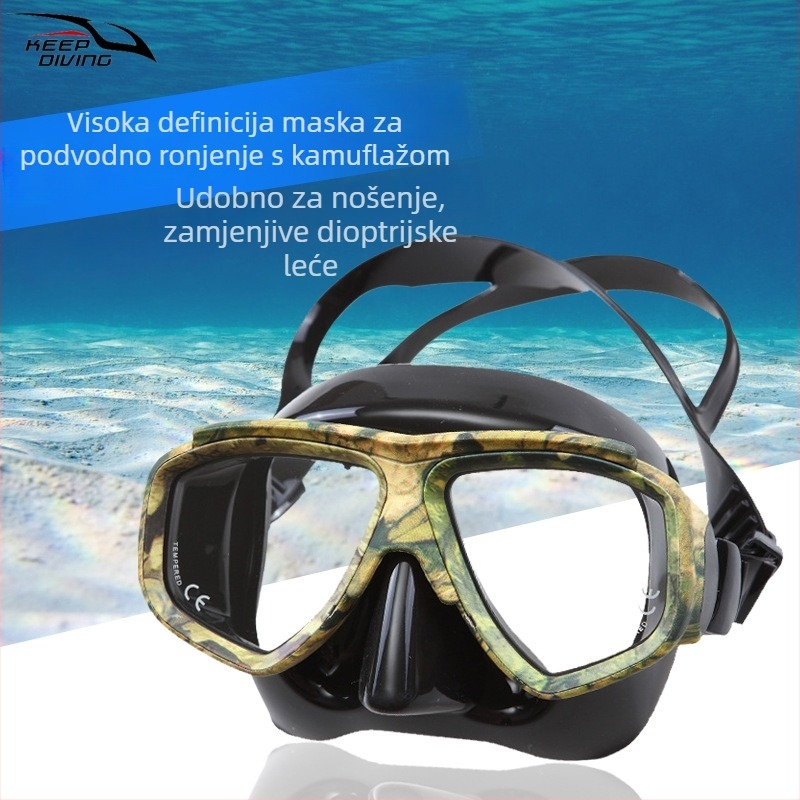 Potapljačka maska s silikonovim okvirom i lećama od kaljenog stakla, DM-403, KEEP DIVING, kamuflažni dizajn