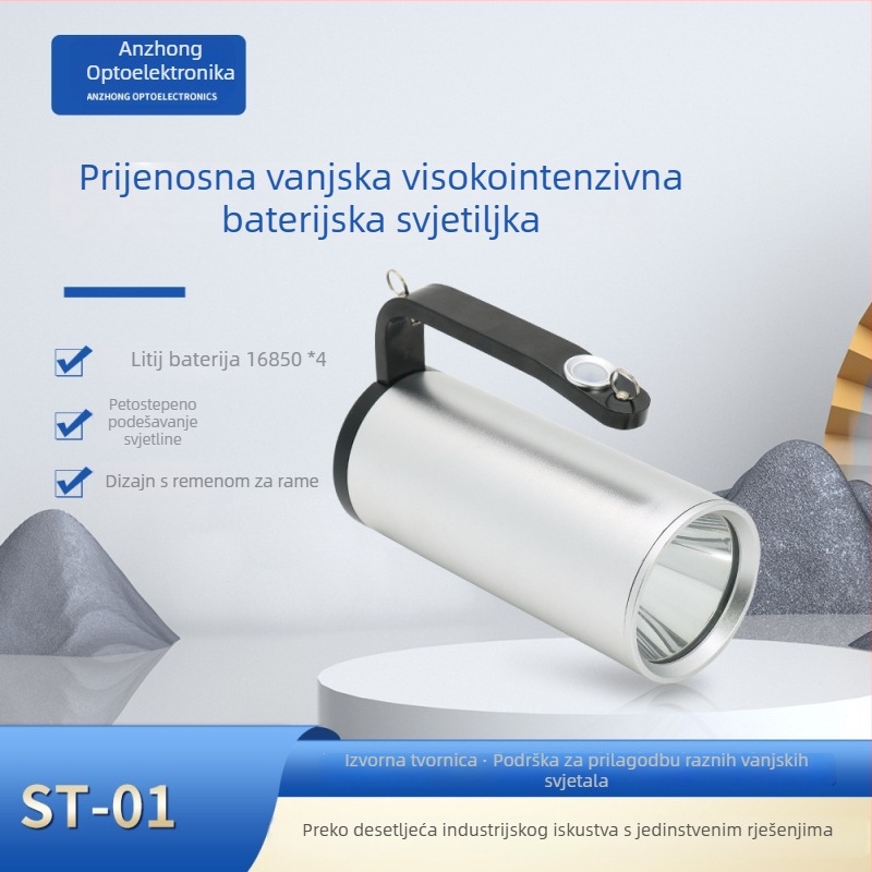 Ručni pretraživački reflektor visokog intenziteta za gašenje požara i spašavanje - aluminijska legura, 4x Li‑ion baterije 16850, CREE‑T6 LED, domet 100–200 m, pogodno za ronjenje, istraživanje špilja, patrolu
