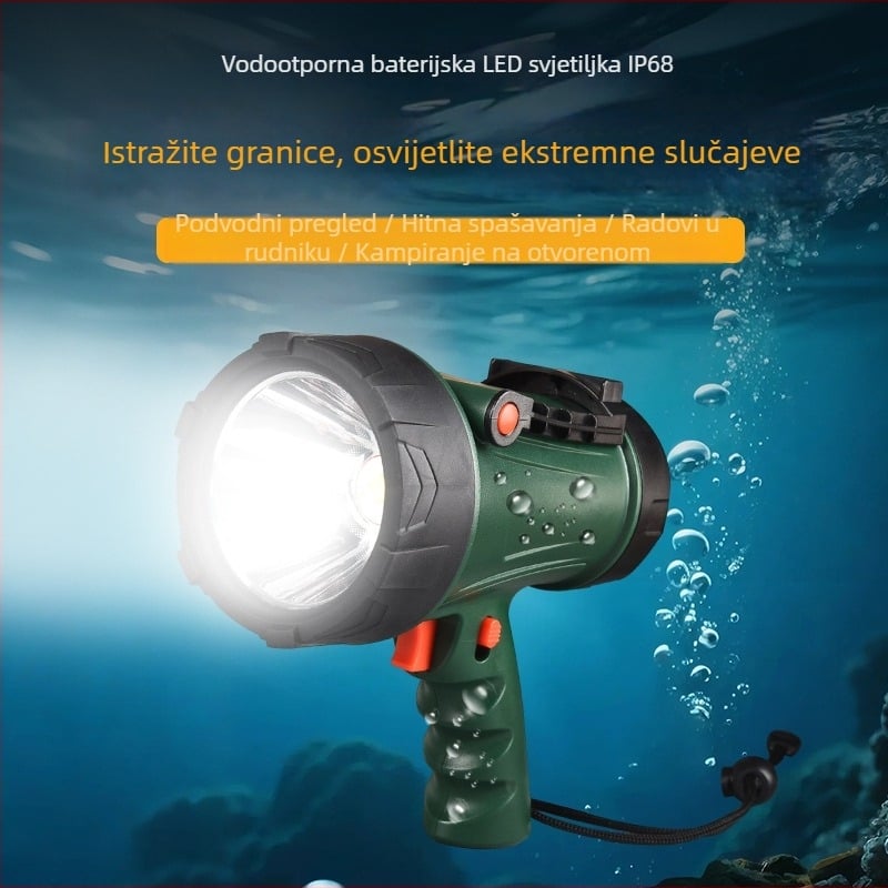 IP68 vodootporna punjiva LED svjetiljka, 15W SST40, 4400mAh, domet 200–500 m
