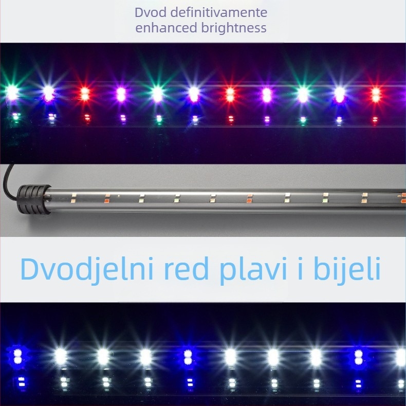 Podvodna LED svjetiljka za akvarij, vodootporna, PVC-staklo, model T4-20, 3–12W, 150 g, za vodene biljke