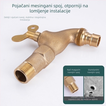 Bakrena vanjska slavina za zidnu ugradnju s bravom, za perilicu, hladna voda, keramički disk ventila, 20 mm sjedište