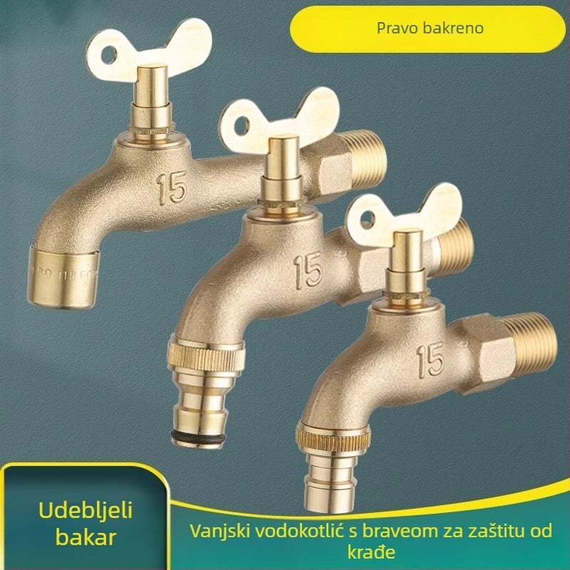 Bakrena vanjska slavina za zidnu ugradnju s bravom, za perilicu, hladna voda, keramički disk ventila, 20 mm sjedište