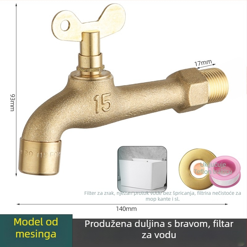 Bakrena vanjska slavina za zidnu ugradnju s bravom, za perilicu, hladna voda, keramički disk ventila, 20 mm sjedište