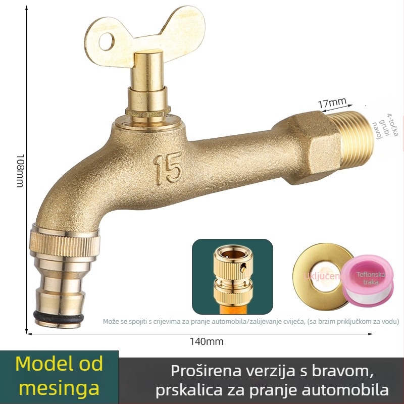 Bakrena vanjska slavina za zidnu ugradnju s bravom, za perilicu, hladna voda, keramički disk ventila, 20 mm sjedište