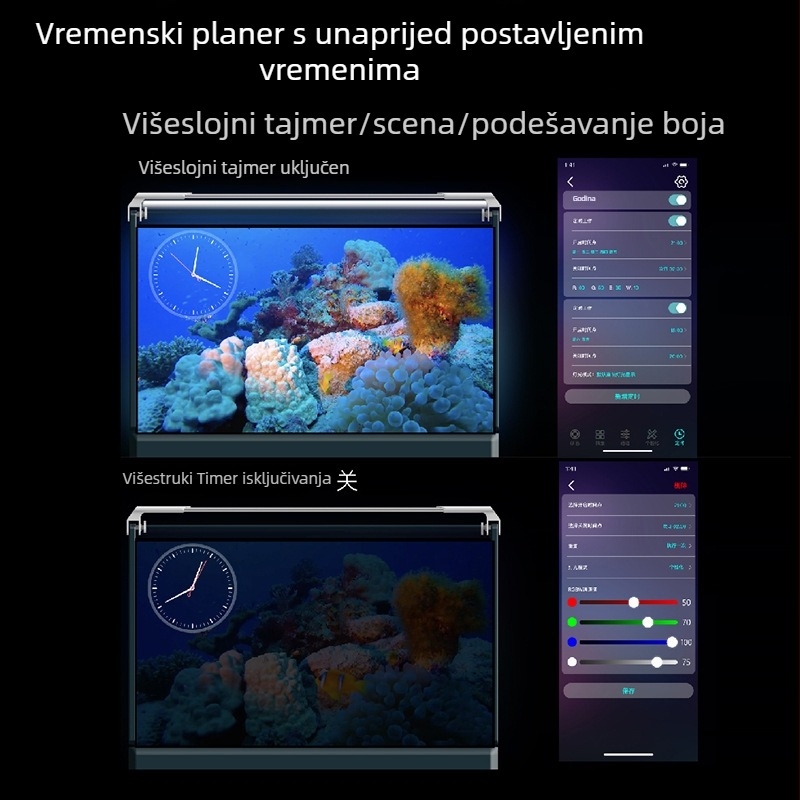 Anxin Bao rasvjeta za akvarij s daljinskim inteligentnim upravljanjem, potpuno spektralno, prebacivanje scena