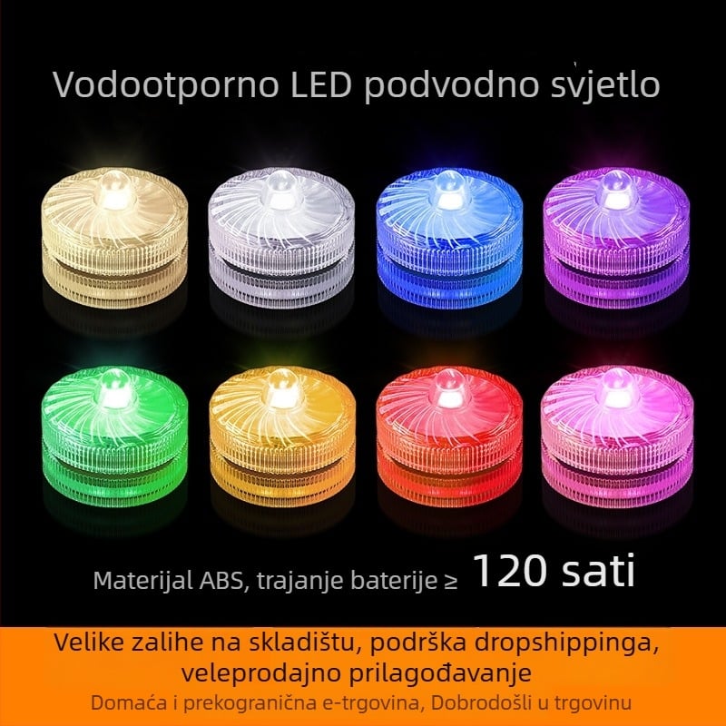 LED podvodno svjetlo za akvarij s okretajem, IP68, QS3020, 6V ulaz, LED, CR2032 x2 baterije