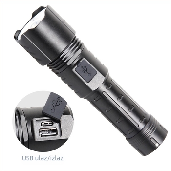 LED svjetiljka s USB punjenjem, kućište od aluminijske legure, baterija 3000 mAh, LED svjetlo, domet preko 500 metara