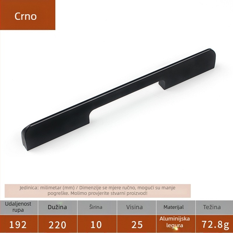 Ručka za ormar, model F077, aluminijska legura, lijevanje pod pritiskom, šipkastog oblika, montaža na površinu